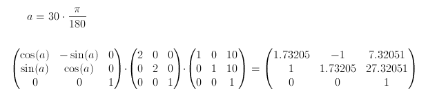 rotate(30deg) scale(2) translate(10px, 10px) から matrix() へ